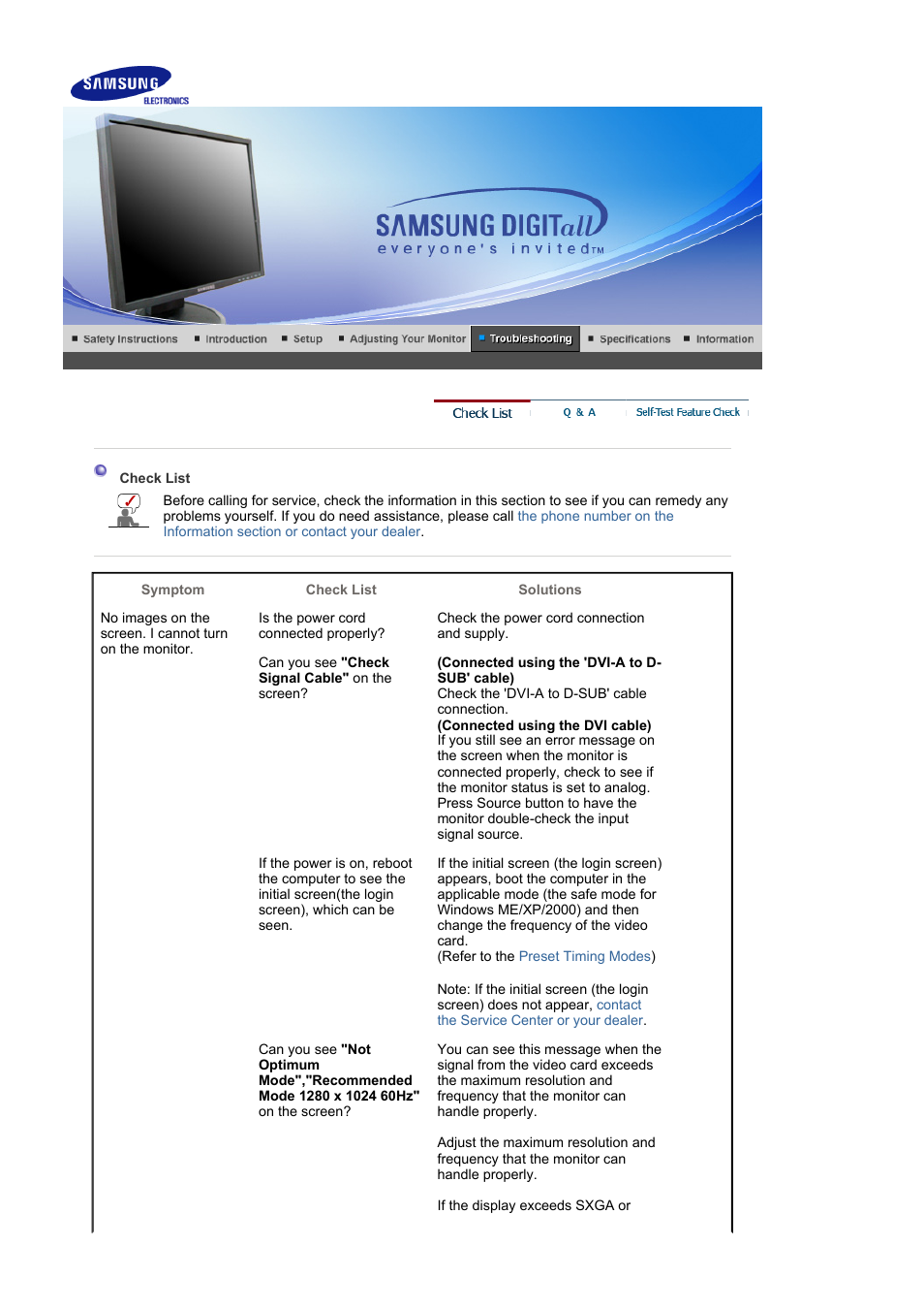 Check list, Q & a | Samsung LS19HABBBY-XAA User Manual | Page 118 / 160