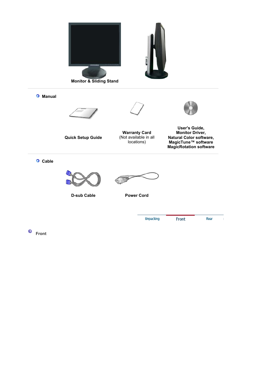Front, Rear | Samsung LS19HABBBY-XAA User Manual | Page 14 / 160