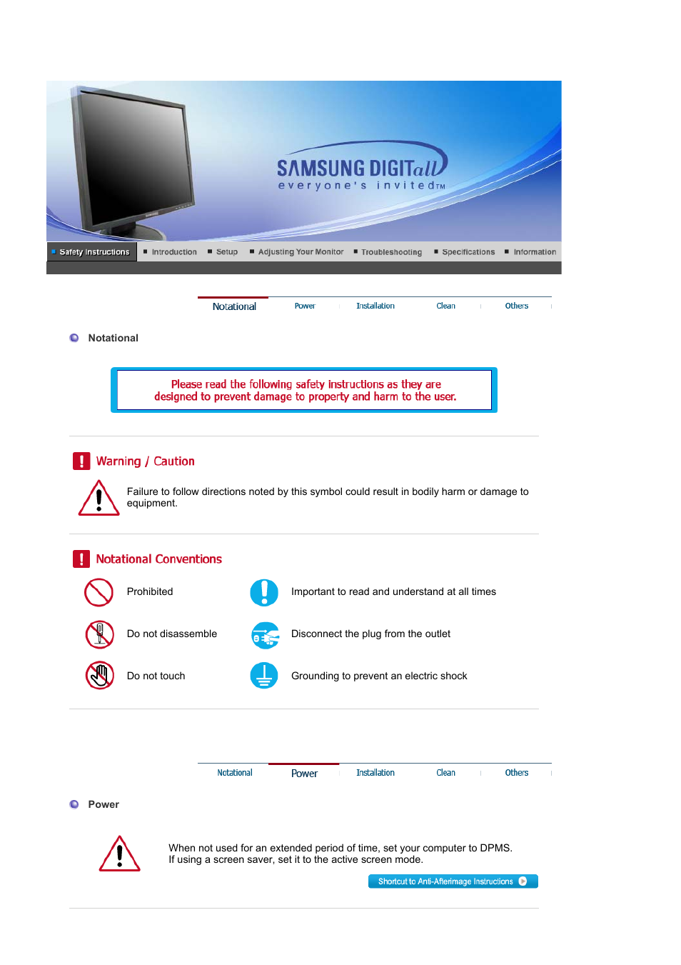 Notational, Power | Samsung LS19HABBBY-XAA User Manual | Page 2 / 160