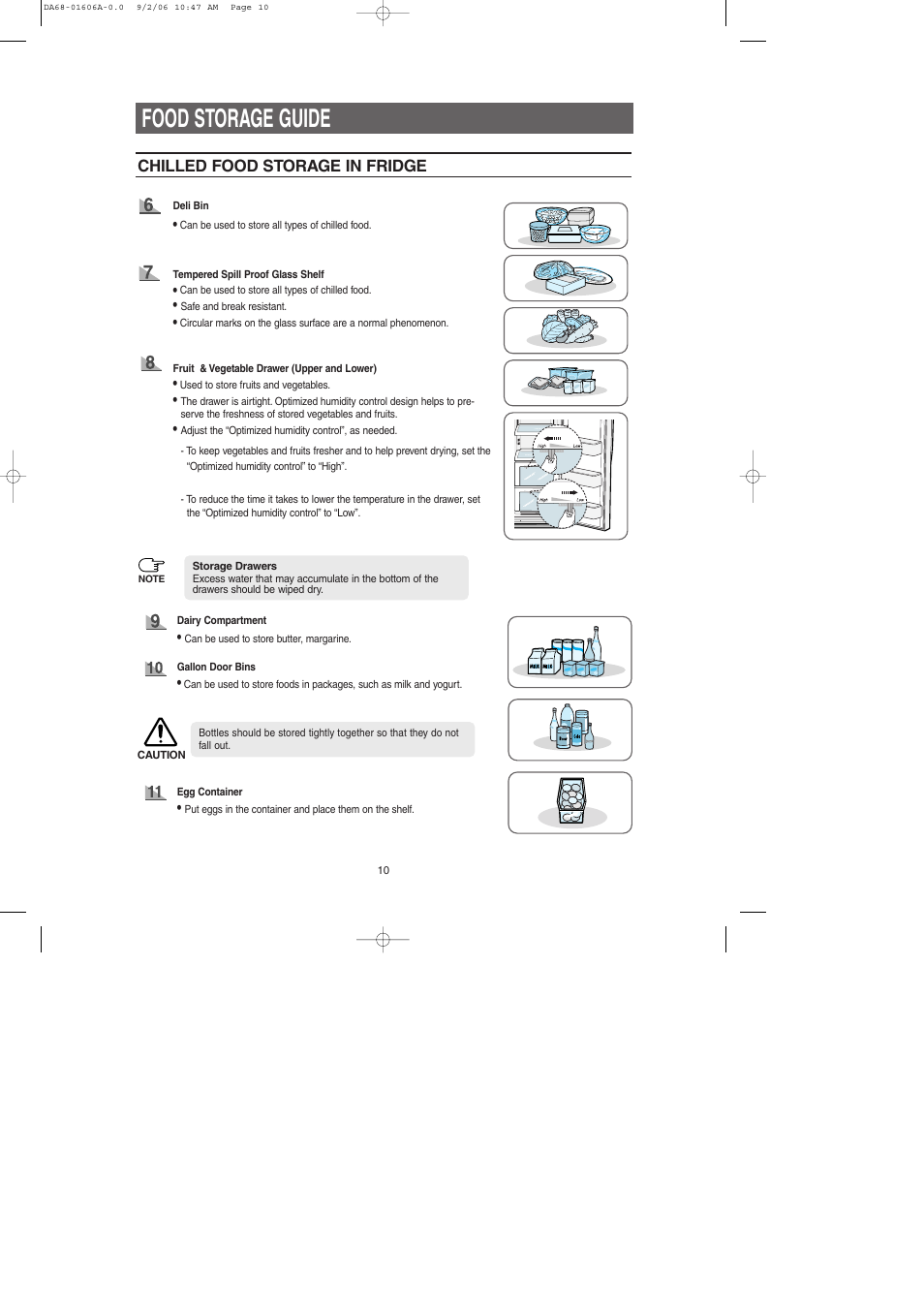 Food storage guide | Samsung RS2530BWP-XAA User Manual | Page 10 / 32