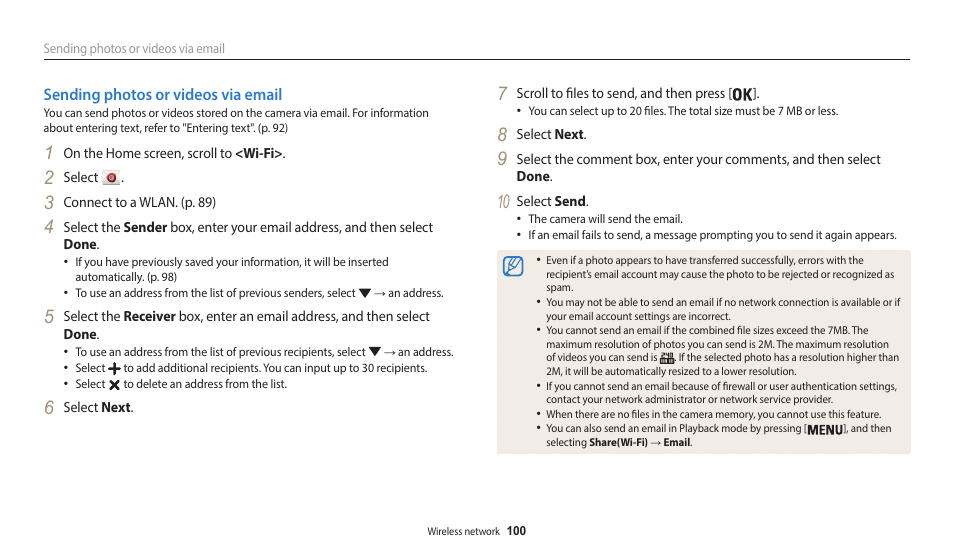 Sending photos or videos via email | Samsung EC-WB35FZBPBUS User Manual | Page 101 / 140