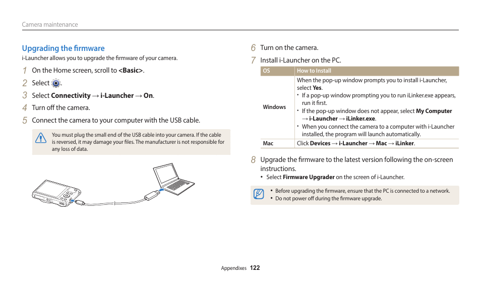 Upgrading the firmware | Samsung EC-WB35FZBPBUS User Manual | Page 123 / 140