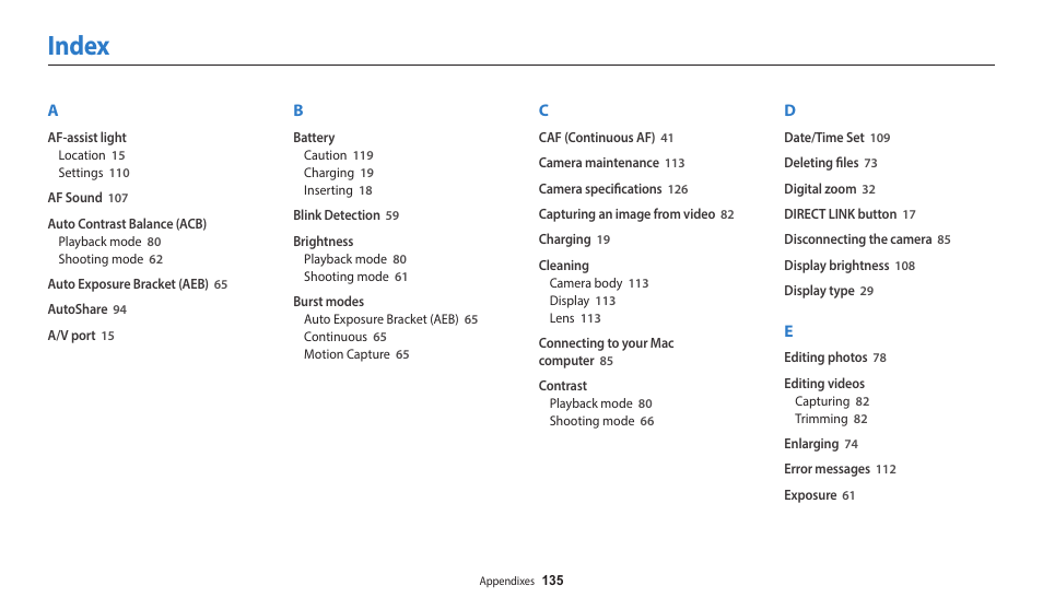 Index | Samsung EC-WB35FZBPBUS User Manual | Page 136 / 140