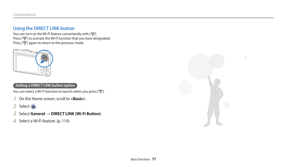 Using the direct link button | Samsung EC-WB35FZBPBUS User Manual | Page 18 / 140