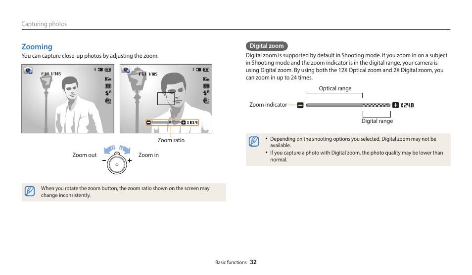 Zooming | Samsung EC-WB35FZBPBUS User Manual | Page 33 / 140