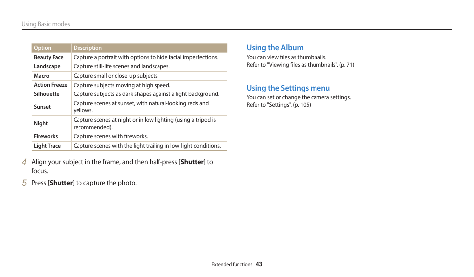 Using the album, Using the settings menu, Using the album using the settings menu | Samsung EC-WB35FZBPBUS User Manual | Page 44 / 140