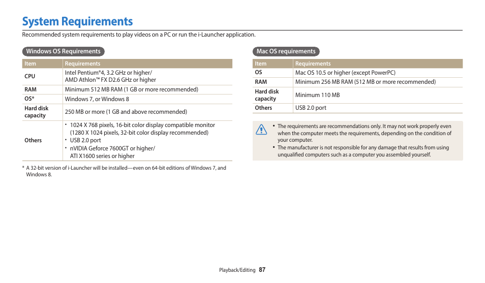 System requirements | Samsung EC-WB35FZBPBUS User Manual | Page 88 / 140