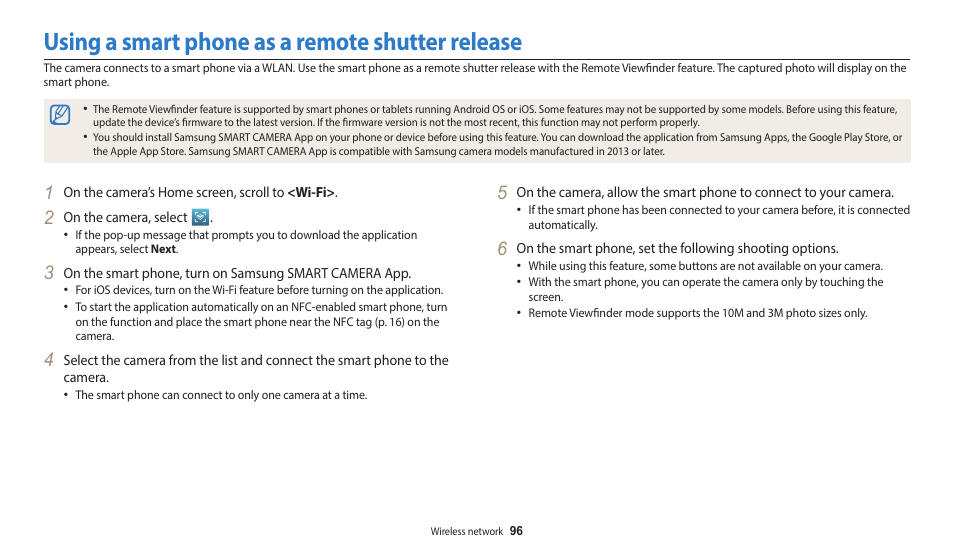 Using a smart phone as a remote shutter release | Samsung EC-WB35FZBPBUS User Manual | Page 97 / 140