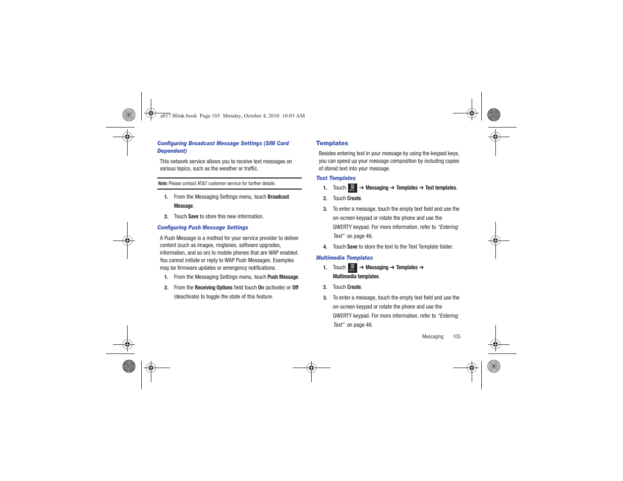 Templates | Samsung SGH-A817ZKAATT User Manual | Page 109 / 199