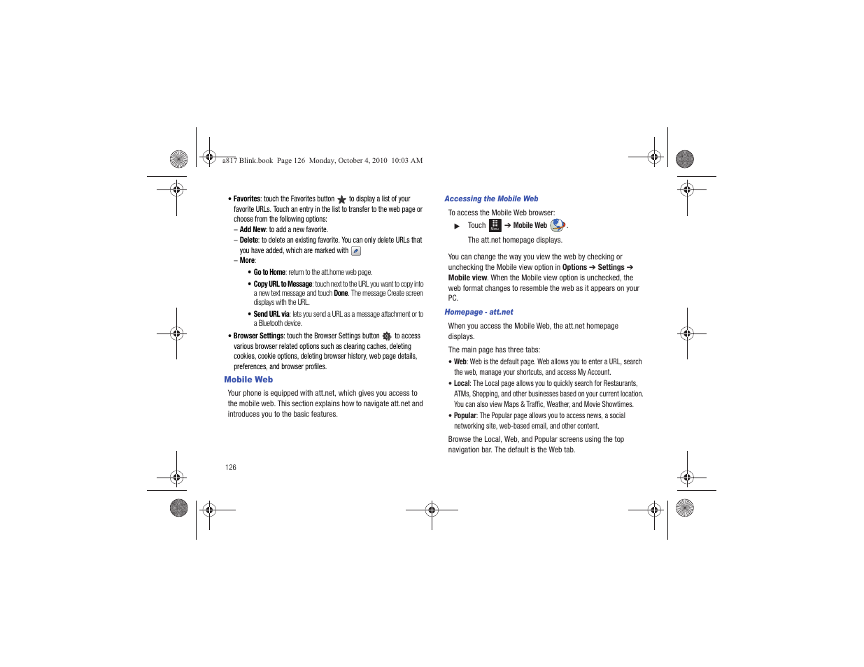 Mobile web | Samsung SGH-A817ZKAATT User Manual | Page 130 / 199