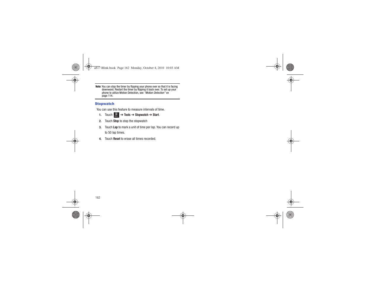 Stopwatch | Samsung SGH-A817ZKAATT User Manual | Page 166 / 199