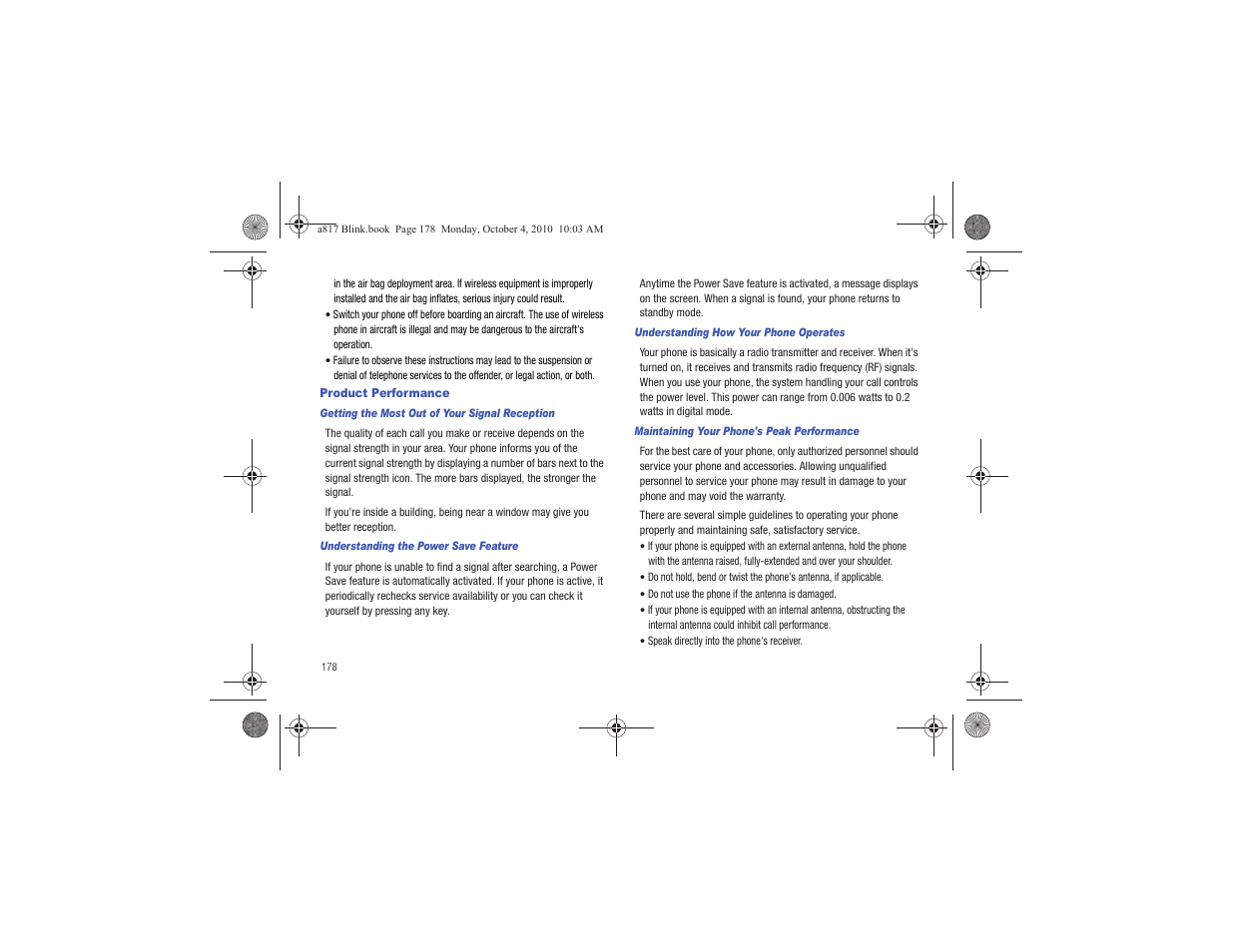 Product performance | Samsung SGH-A817ZKAATT User Manual | Page 182 / 199