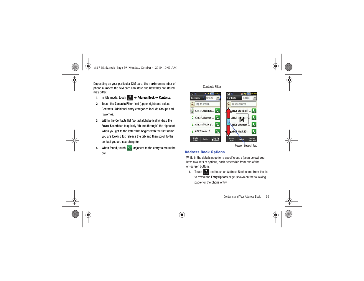 Address book options | Samsung SGH-A817ZKAATT User Manual | Page 63 / 199