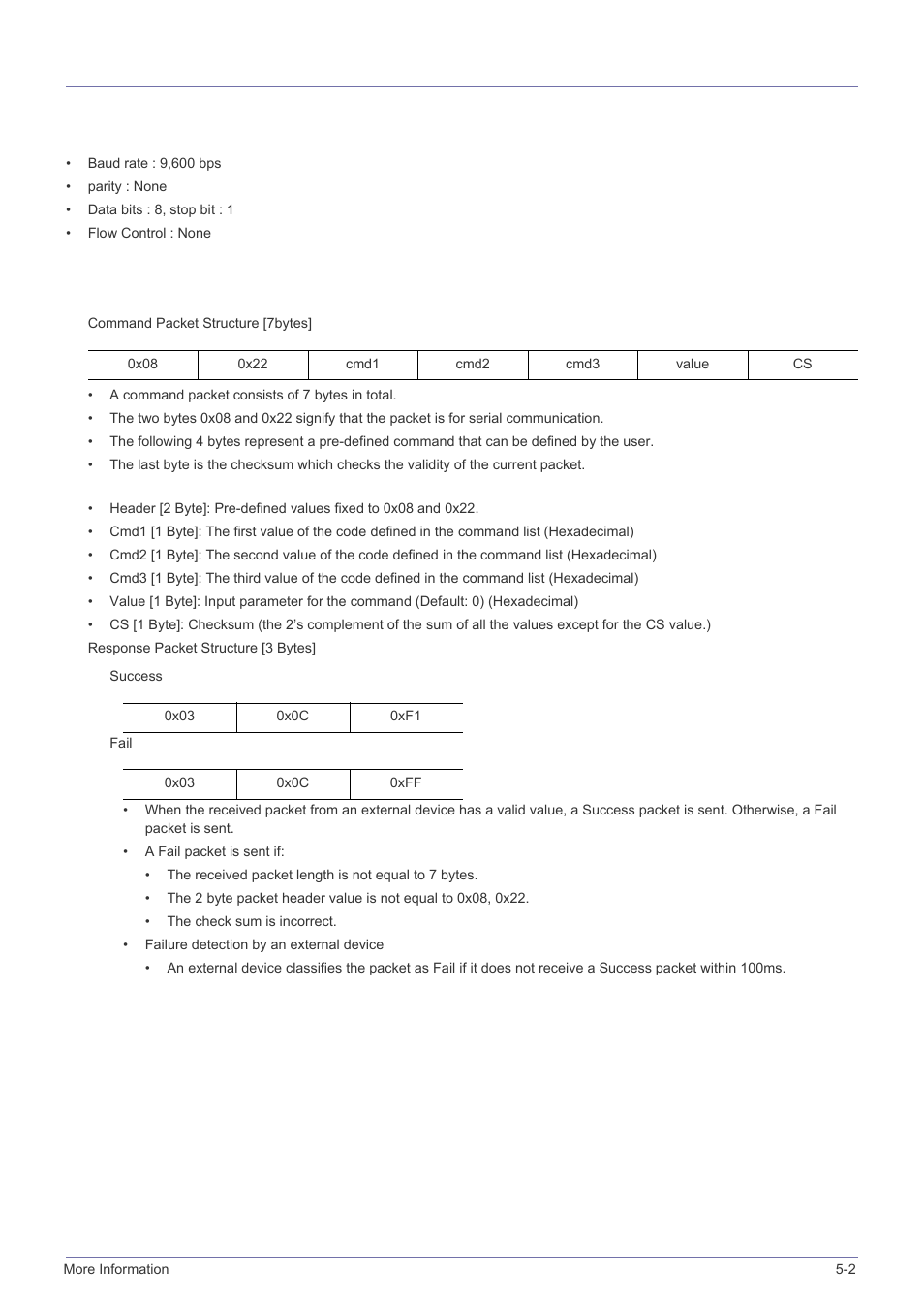 2 rs232c command table, Rs232c command table -2, Serial communication protocol | Samsung SP2203XWCX-ZA User Manual | Page 53 / 65