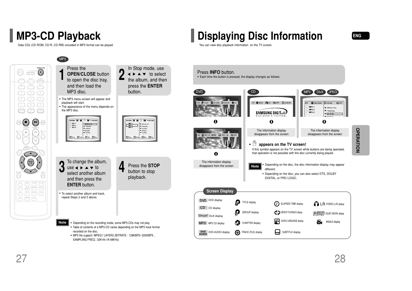 Mp3-cd playback, Displaying disc information | Samsung HT-P50T-XAC User Manual | Page 15 / 39