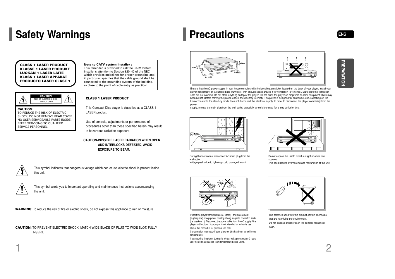 Preparation, Safety warnings, Precautions | 12 safety warnings precautions, Phones | Samsung HT-P50T-XAC User Manual | Page 2 / 39