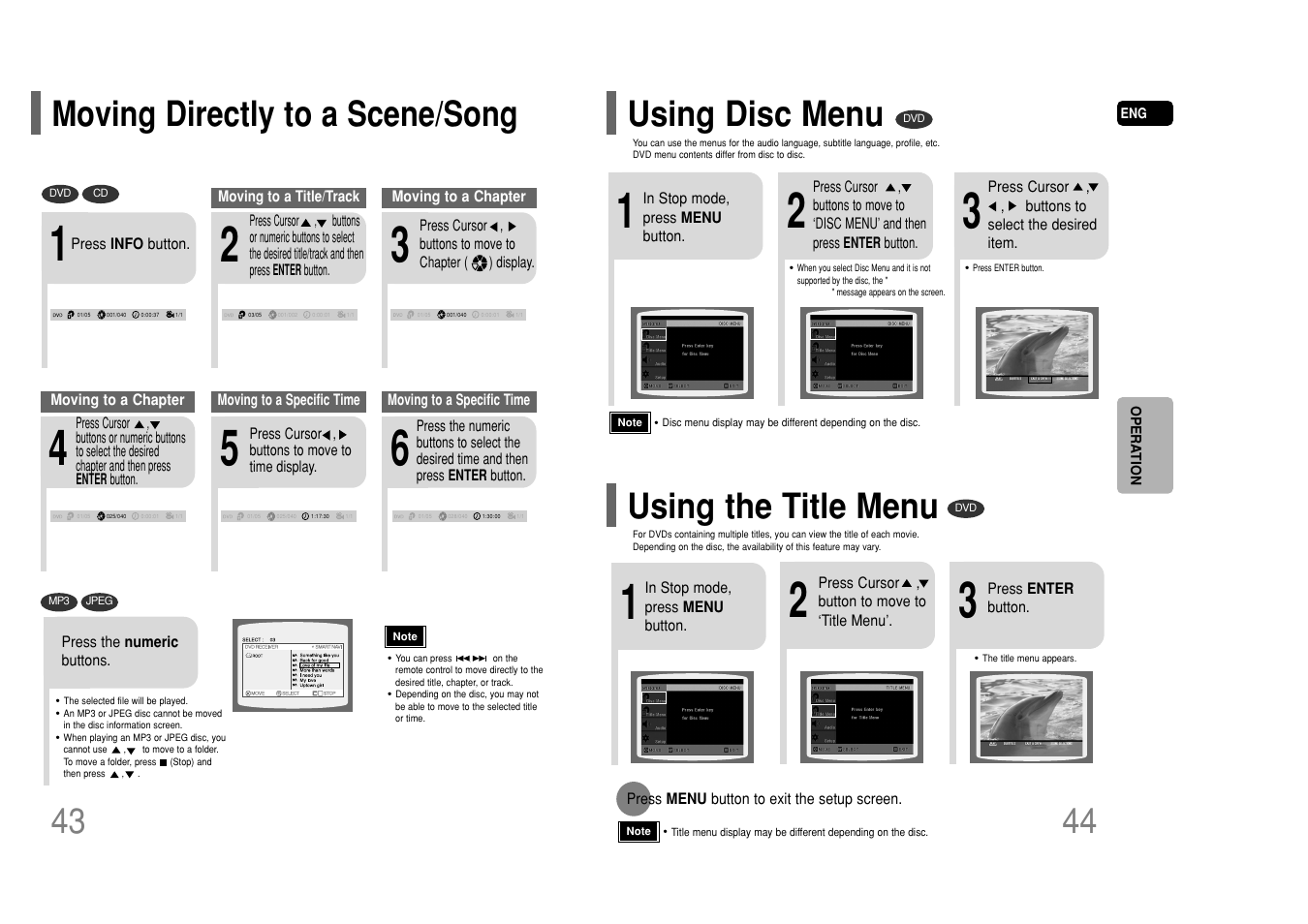 Moving directly to a scene/song, Using disc menu, Using the title menu | Samsung HT-P50T-XAC User Manual | Page 23 / 39