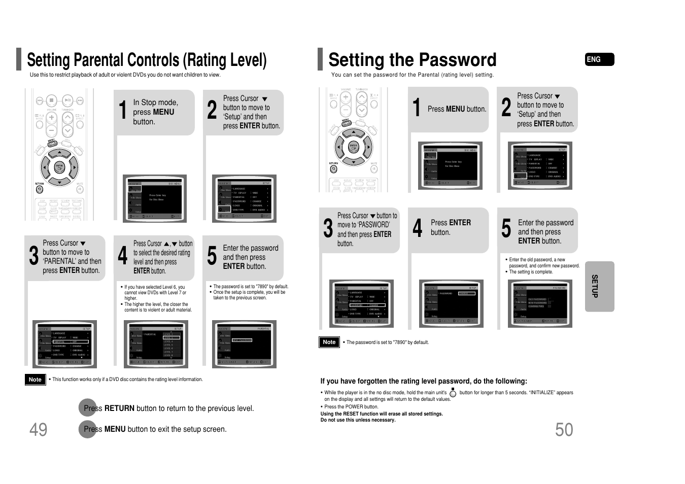 Setting parental controls (rating level), Setting the password, Setting the password 50 | Samsung HT-P50T-XAC User Manual | Page 26 / 39