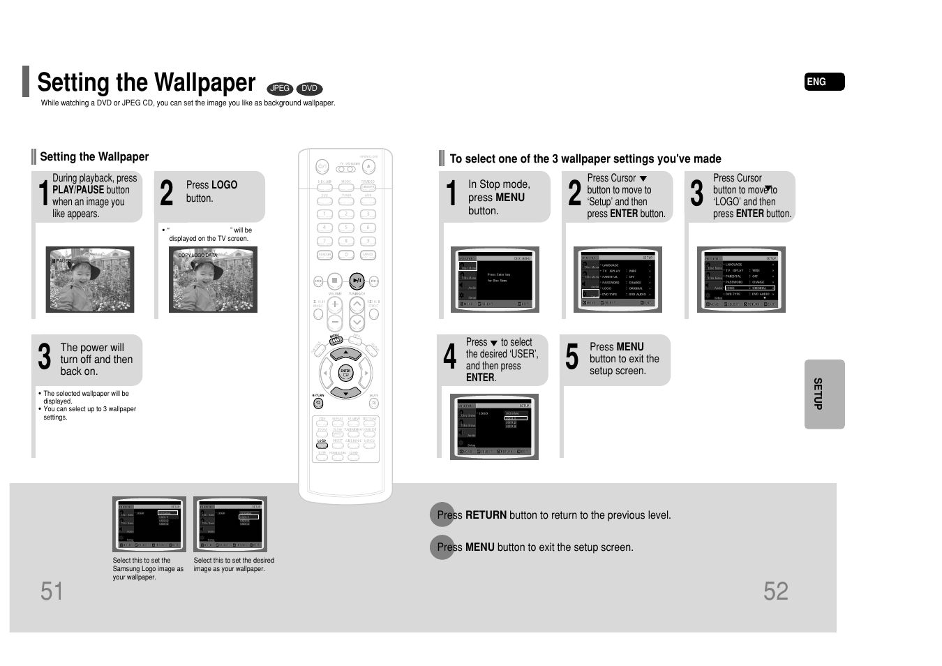 Setting the wallpaper | Samsung HT-P50T-XAC User Manual | Page 27 / 39
