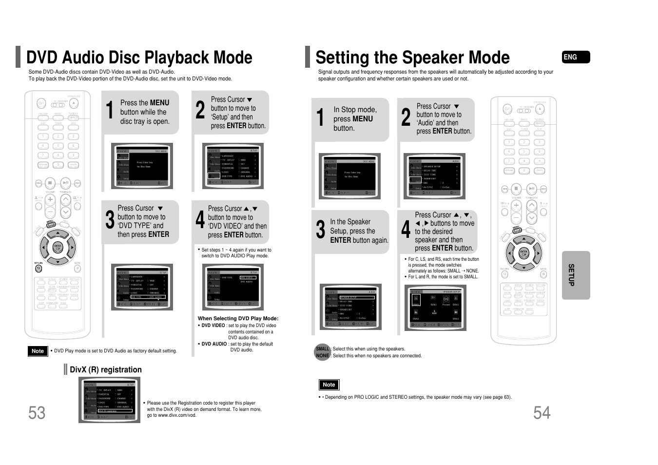 Dvd audio disc playback mode, Setting the speaker mode | Samsung HT-P50T-XAC User Manual | Page 28 / 39