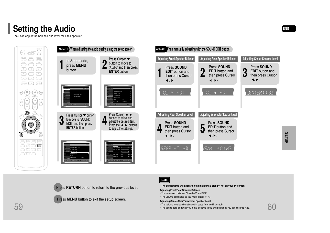 Setting the audio | Samsung HT-P50T-XAC User Manual | Page 31 / 39