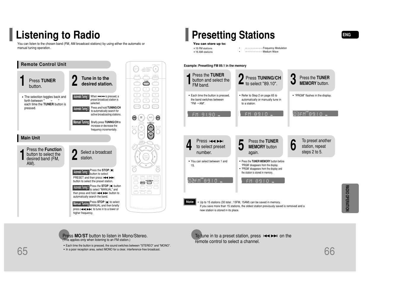 Radio operation, Listening to radio, Presetting stations | Presetting stations 65 | Samsung HT-P50T-XAC User Manual | Page 34 / 39