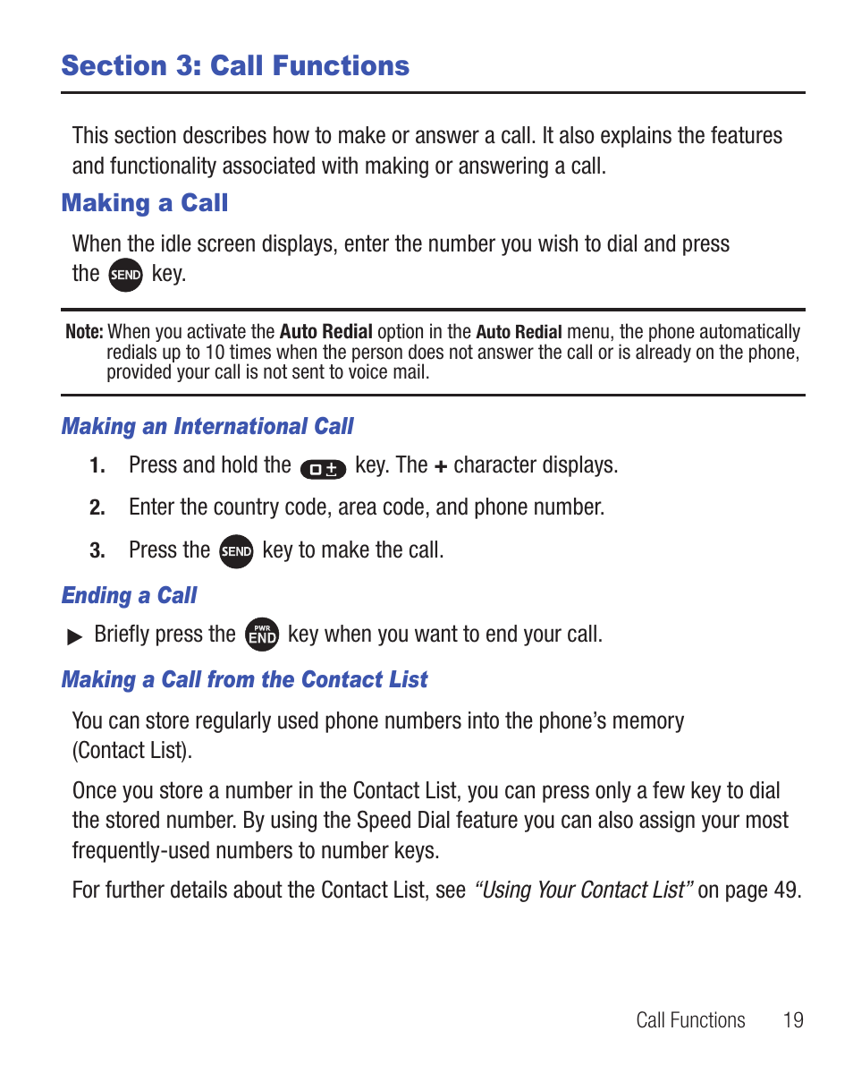 Section 3: call functions, Making a call | Samsung SGH-T404ZKATFN User Manual | Page 23 / 107