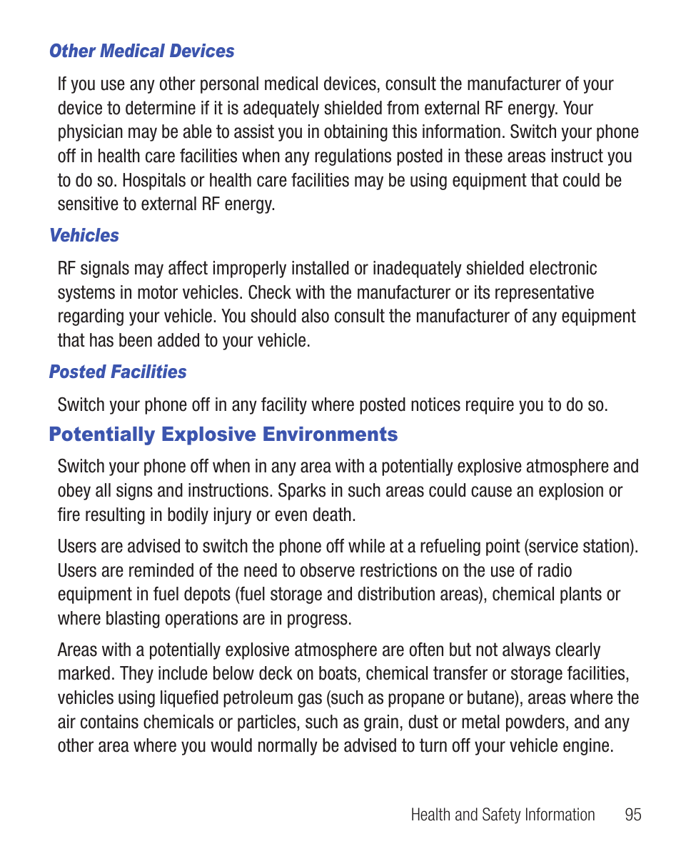 Potentially explosive environments | Samsung SGH-T404ZKATFN User Manual | Page 99 / 107