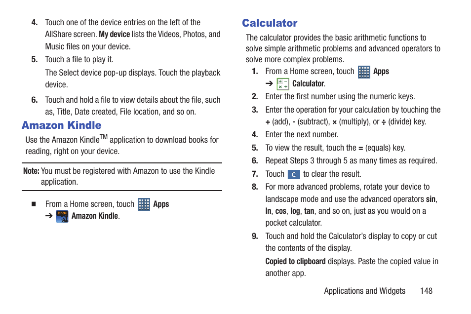 Amazon kindle, Calculator, Amazon kindle calculator | Samsung GT-P6210MAEXAR User Manual | Page 153 / 262