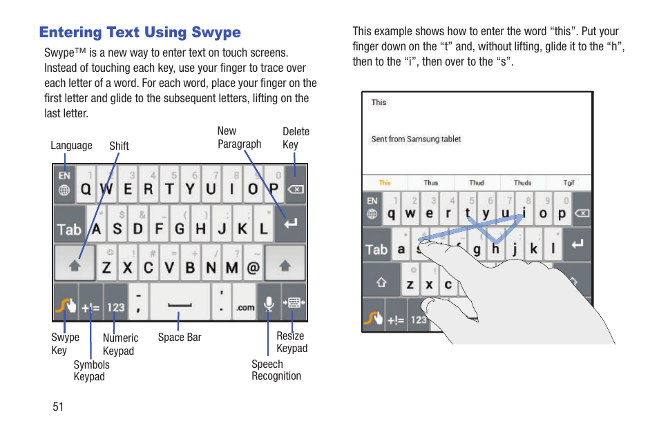 Entering text using swype | Samsung GT-P6210MAEXAR User Manual | Page 56 / 262