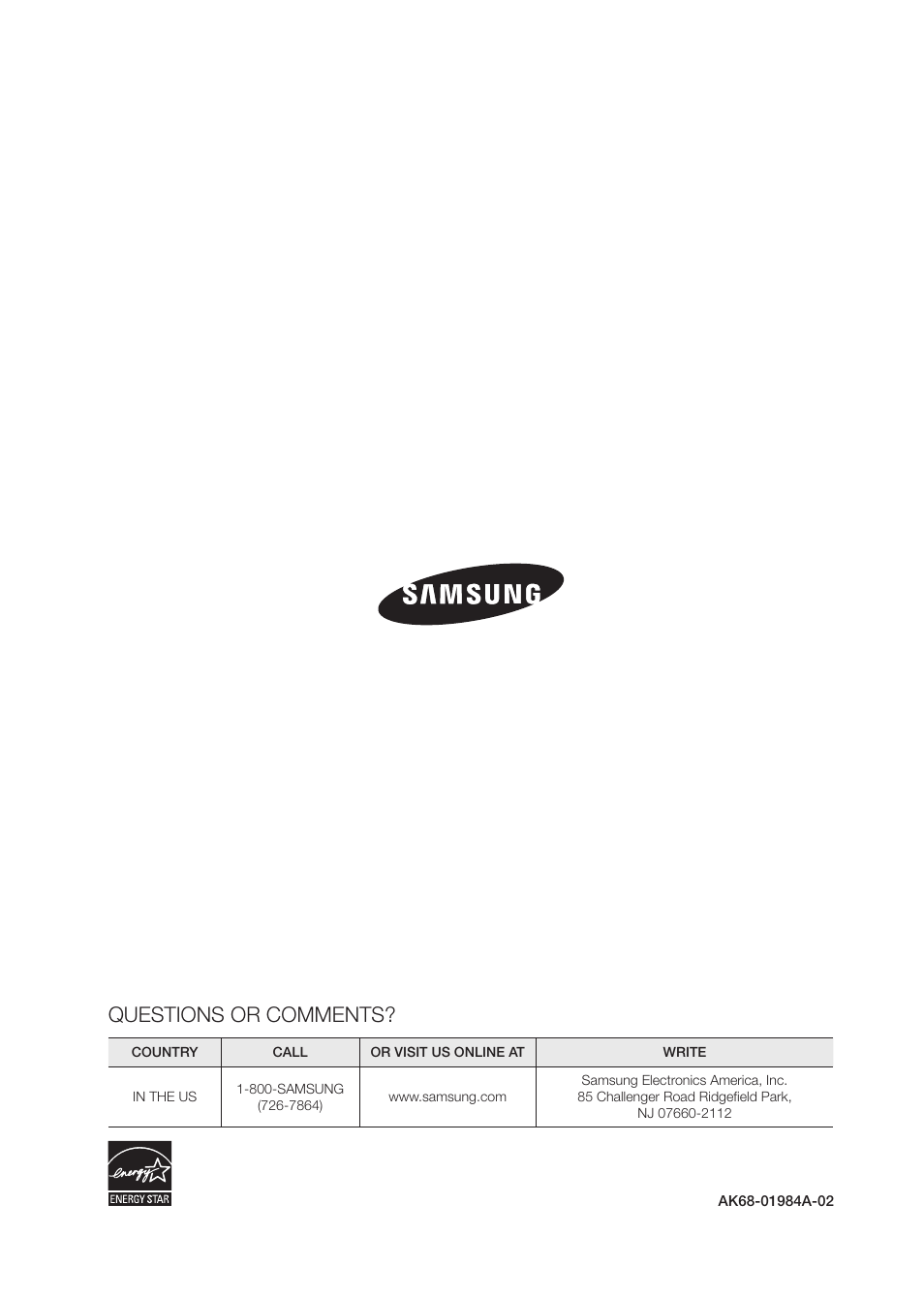 Questions or comments | Samsung BD-D5250C-ZA User Manual | Page 76 / 76