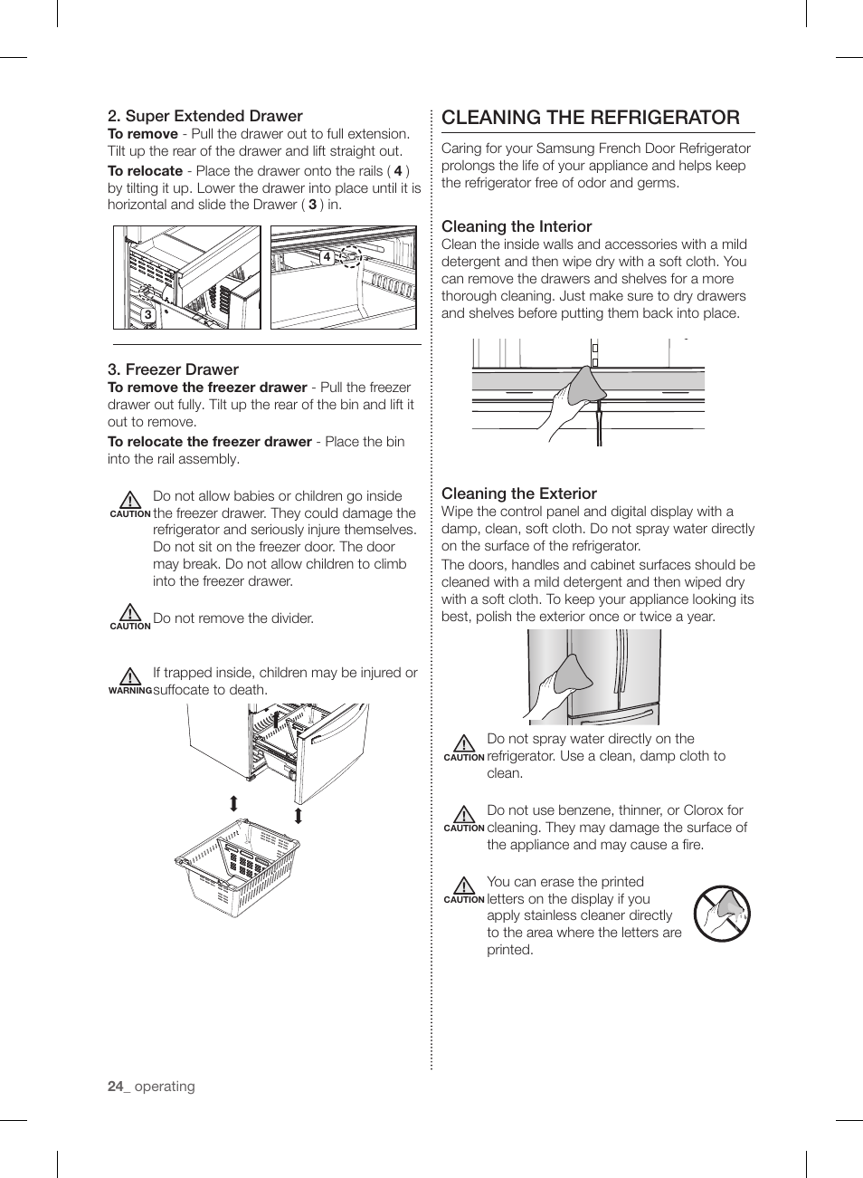 Cleaning the refrigerator | Samsung RL220NCTASR-AA User Manual | Page 24 / 96