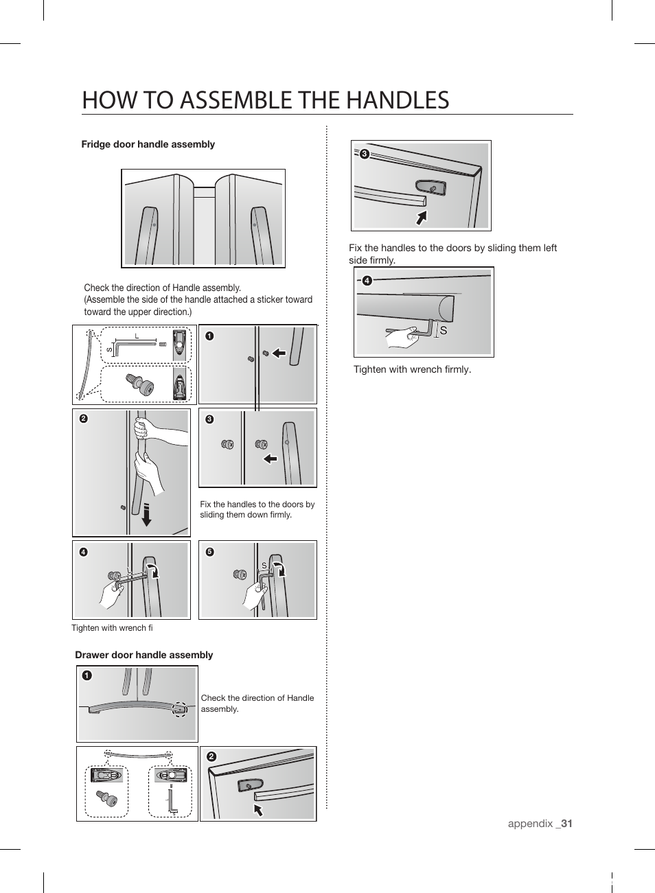 How to assemble the handles | Samsung RL220NCTASR-AA User Manual | Page 31 / 96