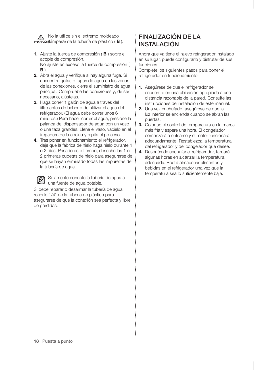 Finalización de la instalación | Samsung RL220NCTASR-AA User Manual | Page 50 / 96