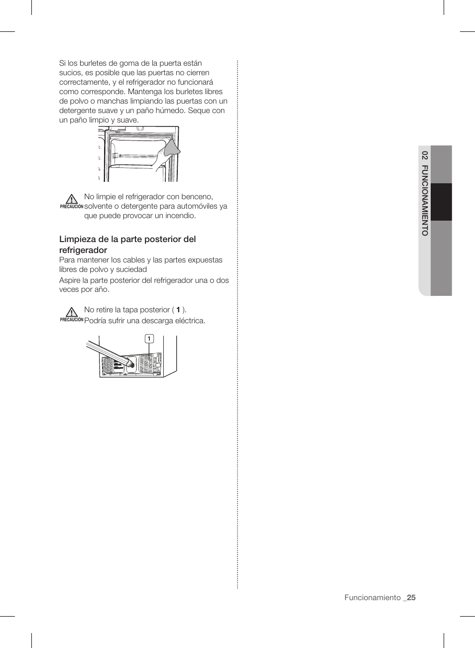 Limpieza de la parte posterior del refrigerador | Samsung RL220NCTASR-AA User Manual | Page 57 / 96