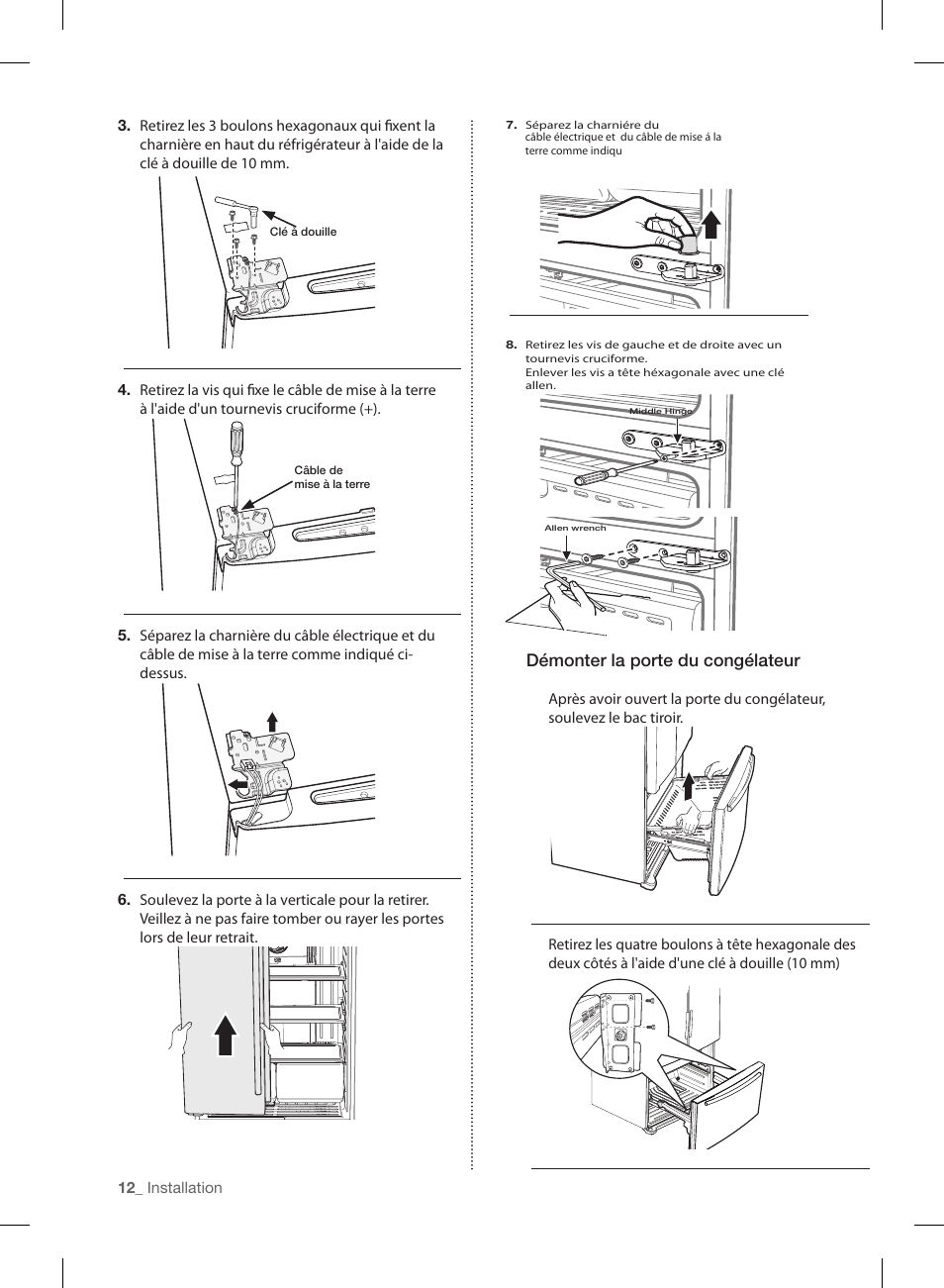 Démonter la porte du congélateur | Samsung RL220NCTASR-AA User Manual | Page 76 / 96