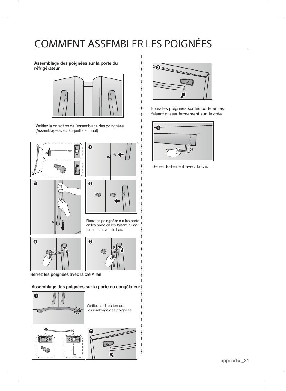 Comment assembler les poignées | Samsung RL220NCTASR-AA User Manual | Page 94 / 96