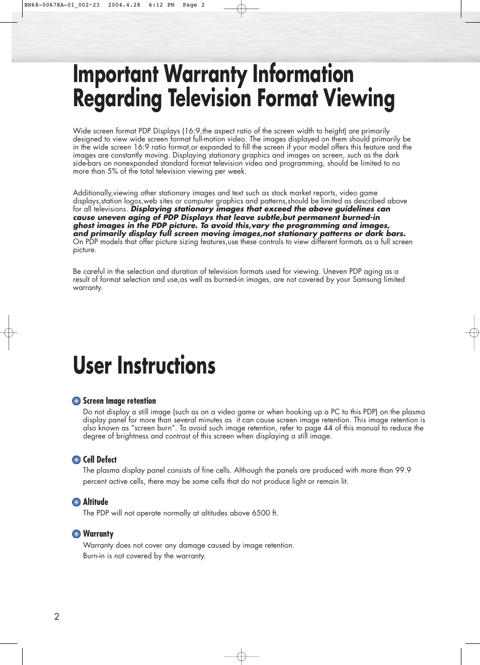 Samsung HPP4261X-XAP User Manual | Page 2 / 112