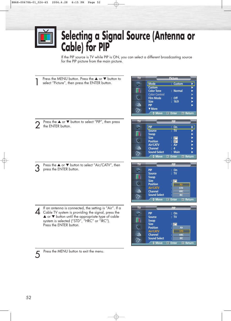 Samsung HPP4261X-XAP User Manual | Page 52 / 112