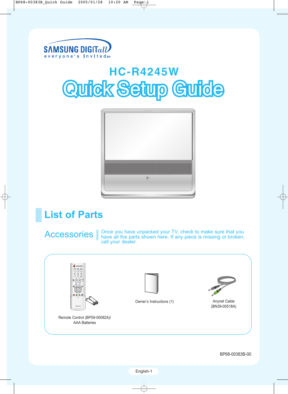 Samsung HCR4245WX-XAA User Manual | 20 pages