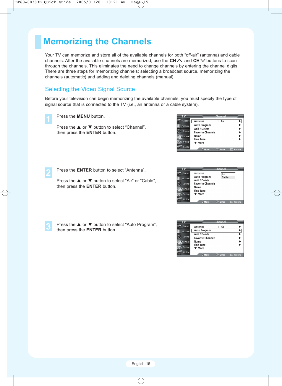 Selecting the video signal source | Samsung HCR4245WX-XAA User Manual | Page 15 / 20