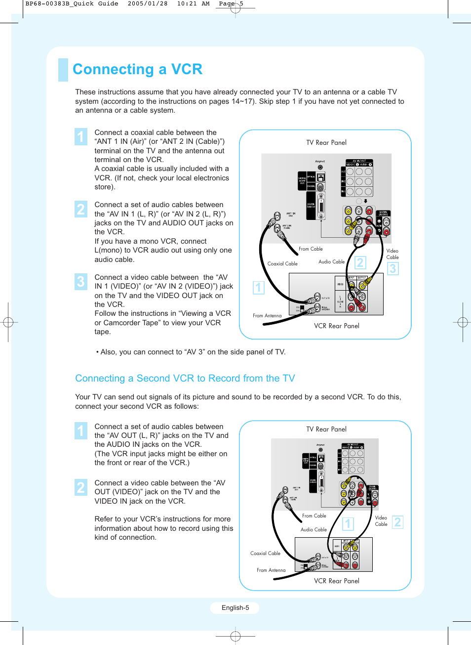 Connecting a vcr 1 | Samsung HCR4245WX-XAA User Manual | Page 5 / 20