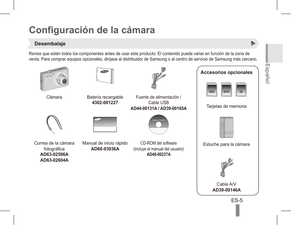 Configuración de la cámara | Samsung EC-TL100RBP-US User Manual | Page 15 / 22