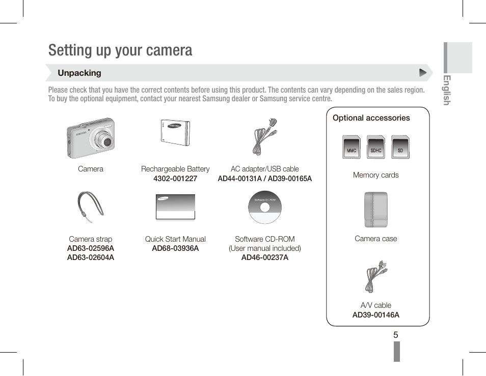 Setting up your camera | Samsung EC-TL100RBP-US User Manual | Page 5 / 22