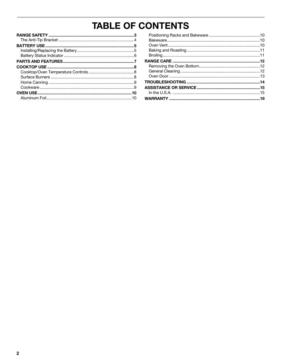 Amana STANDARD CLEANING GAS RANGE W10533015A User Manual | Page 2 / 16