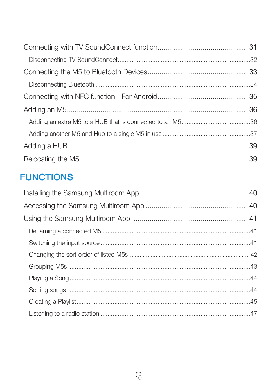Functions | Samsung WAM550-ZA User Manual | Page 10 / 70