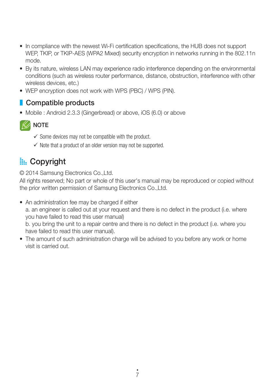 Compatible products, Copyright, A copyright | Samsung WAM550-ZA User Manual | Page 7 / 70
