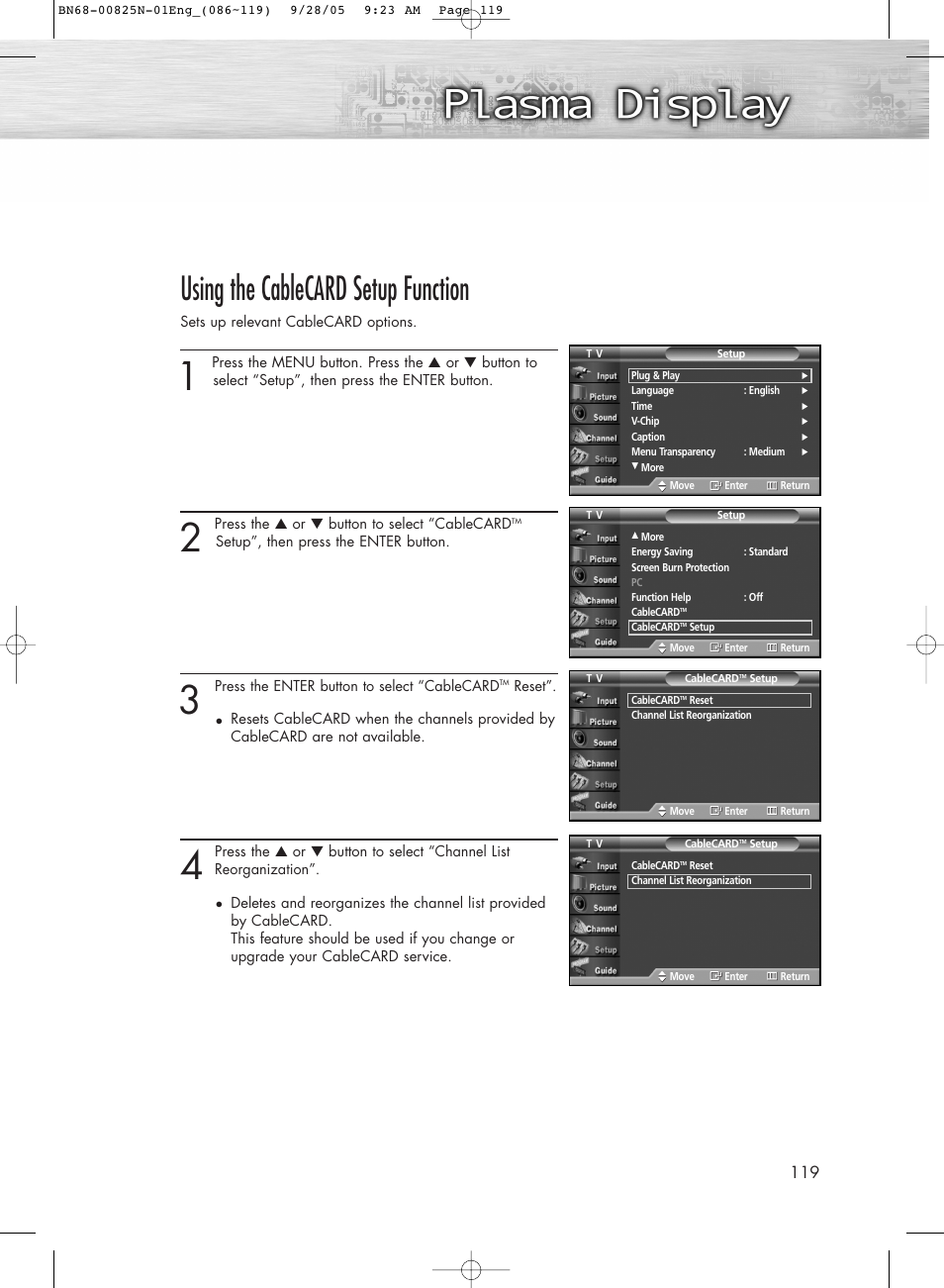 Using the cablecard setup function | Samsung HPR6372X-XAA User Manual | Page 119 / 148