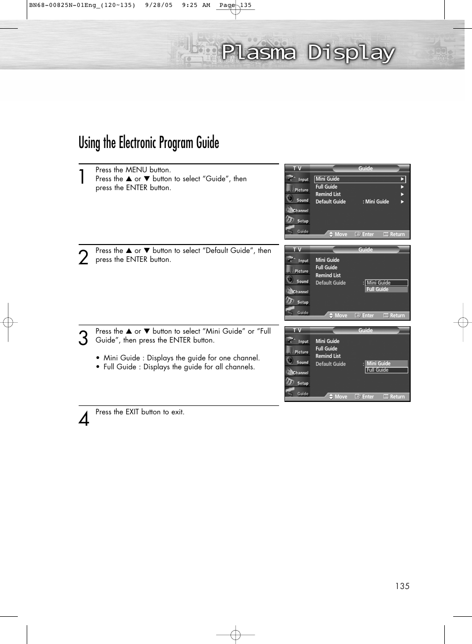 Using the electronic program guide | Samsung HPR6372X-XAA User Manual | Page 135 / 148