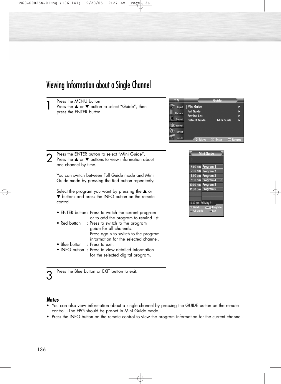 Viewing information about a single channel | Samsung HPR6372X-XAA User Manual | Page 136 / 148